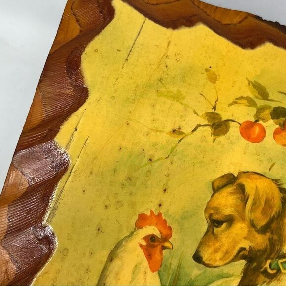 Vintage Coby Wall Art Decoupage Barnyard Bosses Chicken Herding Dog Apple Tree - Picture 6 of 7
